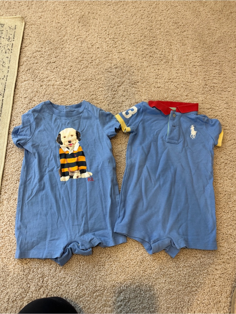 Set of 2 - 9M Ralph Lauren Blue Polo Baby One-Piece Romper